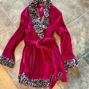 Red Betsey Johnson robe, leopard trim